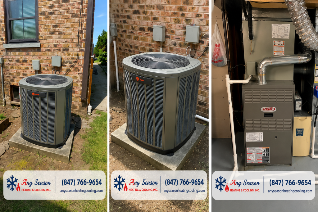 New Trane 3.5-ton outdoor AC condenser installed by Any Season Heating & Cooling in Park Ridge IL 60068